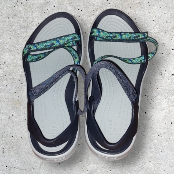 CROCS Sandals Swiftwater Webbing Green Blue Black Women’s Size 9 - Picture 6 of 11